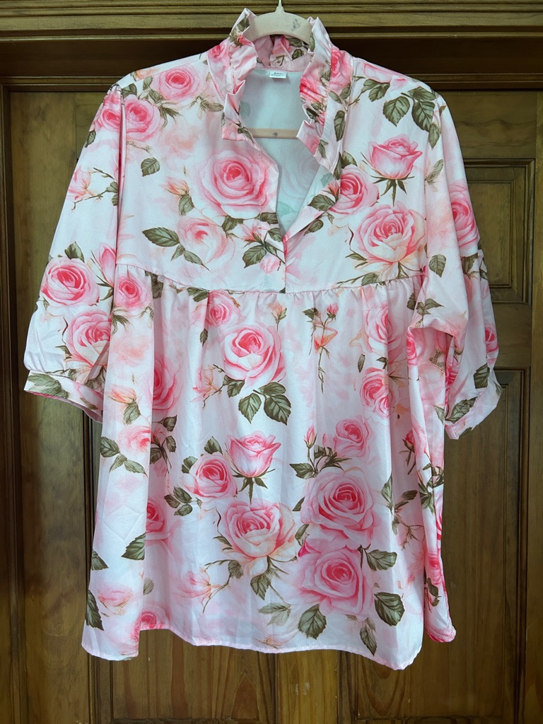 Source Unknown Pink Rose Print Tunic Top